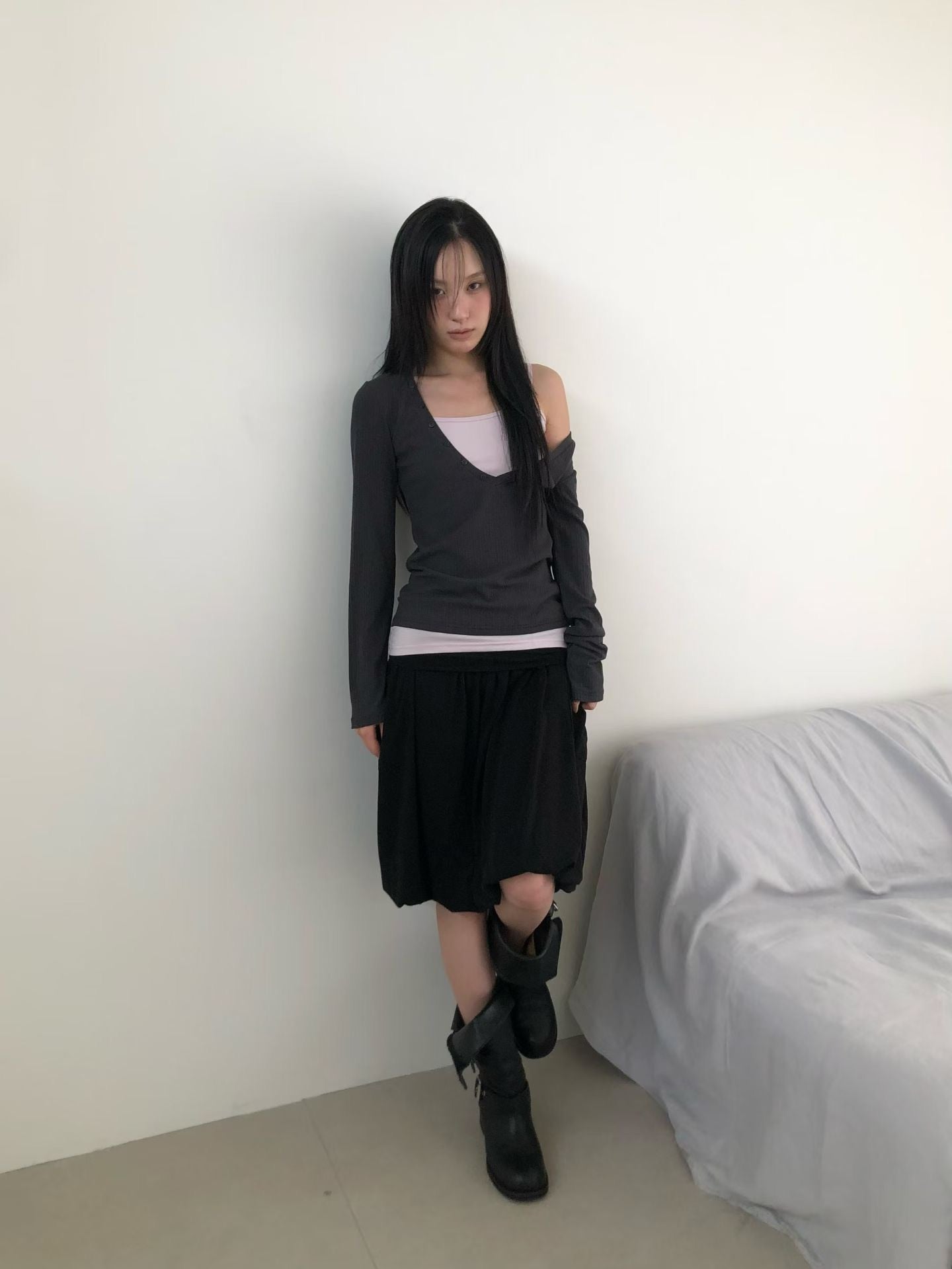 （9/6 收單）韓國製 棉質垂墜感口袋中裙