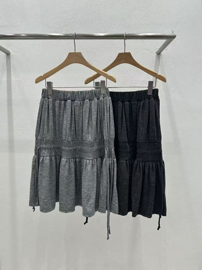 Gathered Drawstring Midi Skirt