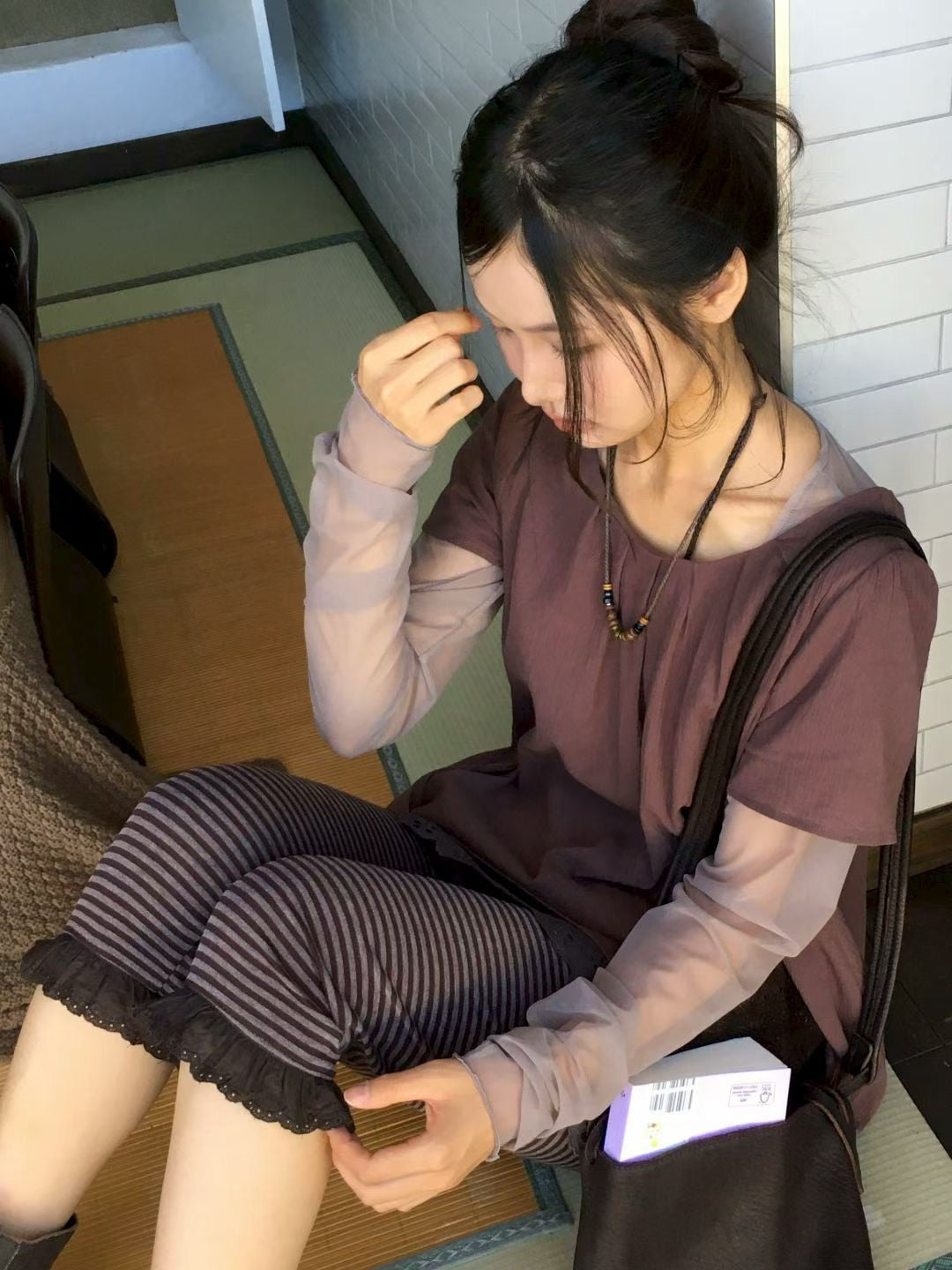 Striped Lace Capri Pants