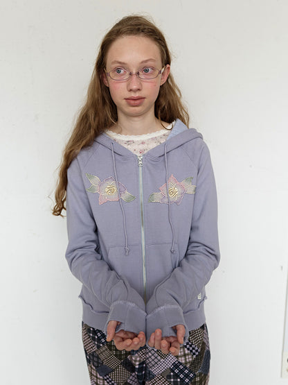 FUN FROM FUN Applique Boho Hoodie, Grey Purple