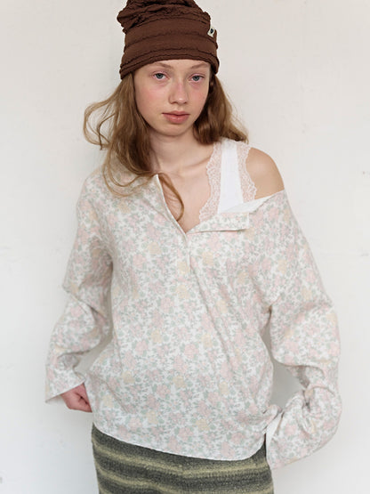 FUN FROM FUN Rustic Waffle Henley Top, Cream