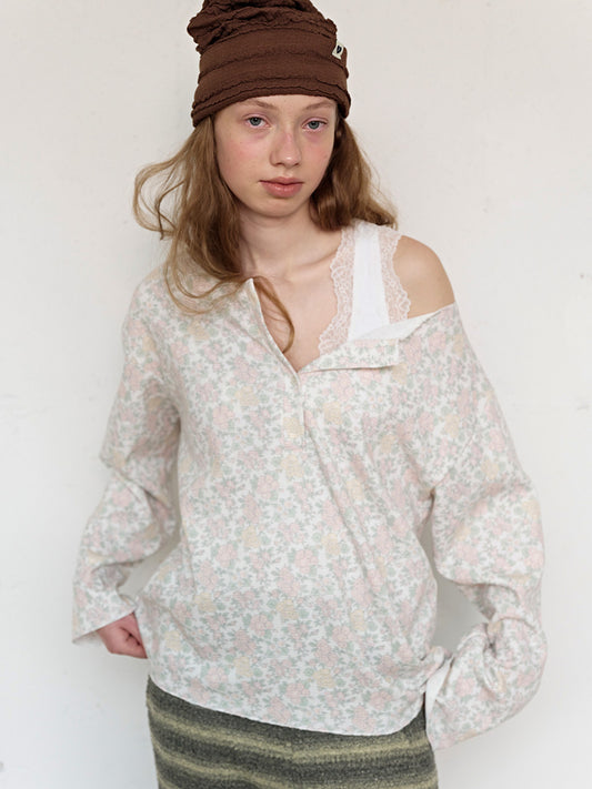FUN FROM FUN Rustic Waffle Henley Top, Cream