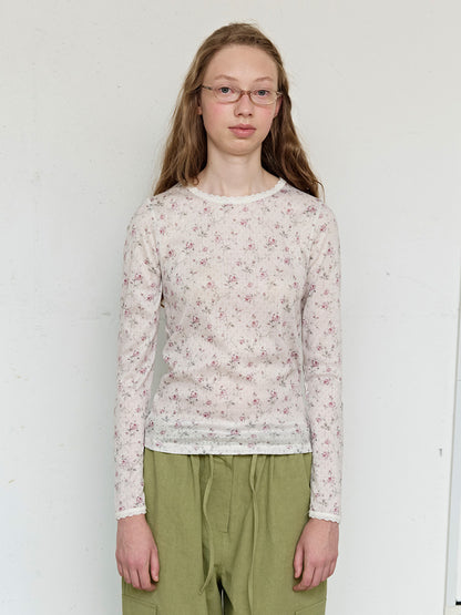 FUN FROM FUN Petal Pointelle Tee, Beige