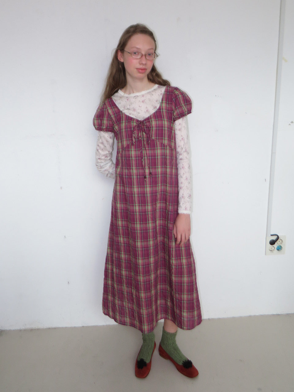 FUN FROM FUN Berry Check Long Dress, Berry