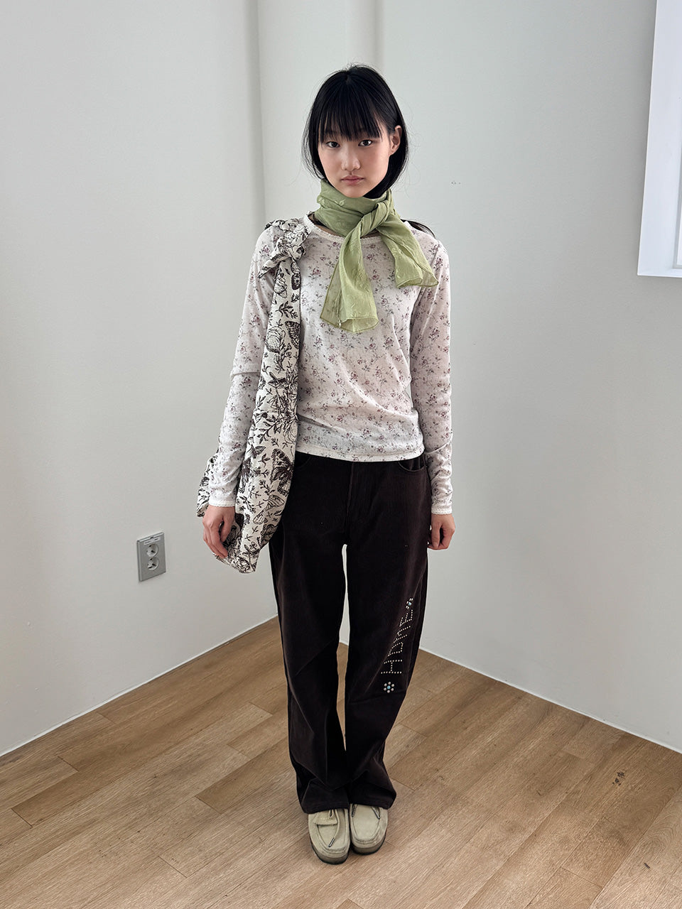 FUN FROM FUN Floral Sheer Scarf, Willow Green