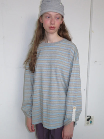 FUN FROM FUN Loose Fit Stripe Tee, Grey