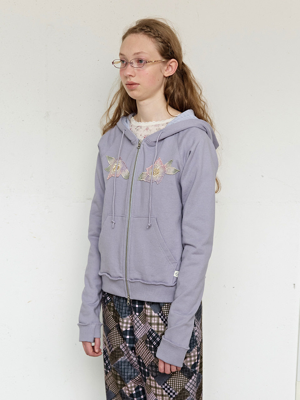 FUN FROM FUN Applique Boho Hoodie, Grey Purple