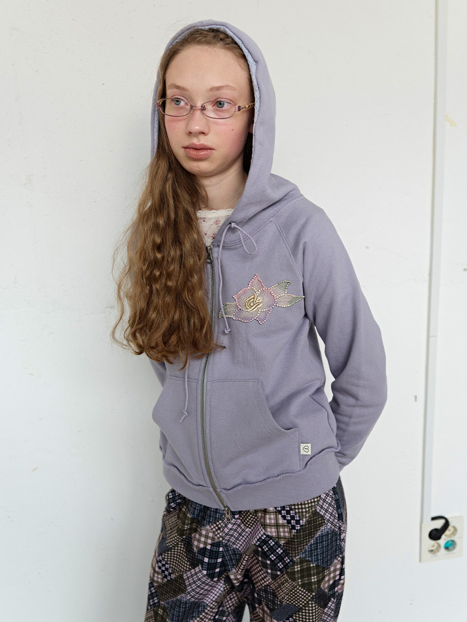 FUN FROM FUN Applique Boho Hoodie, Grey Purple