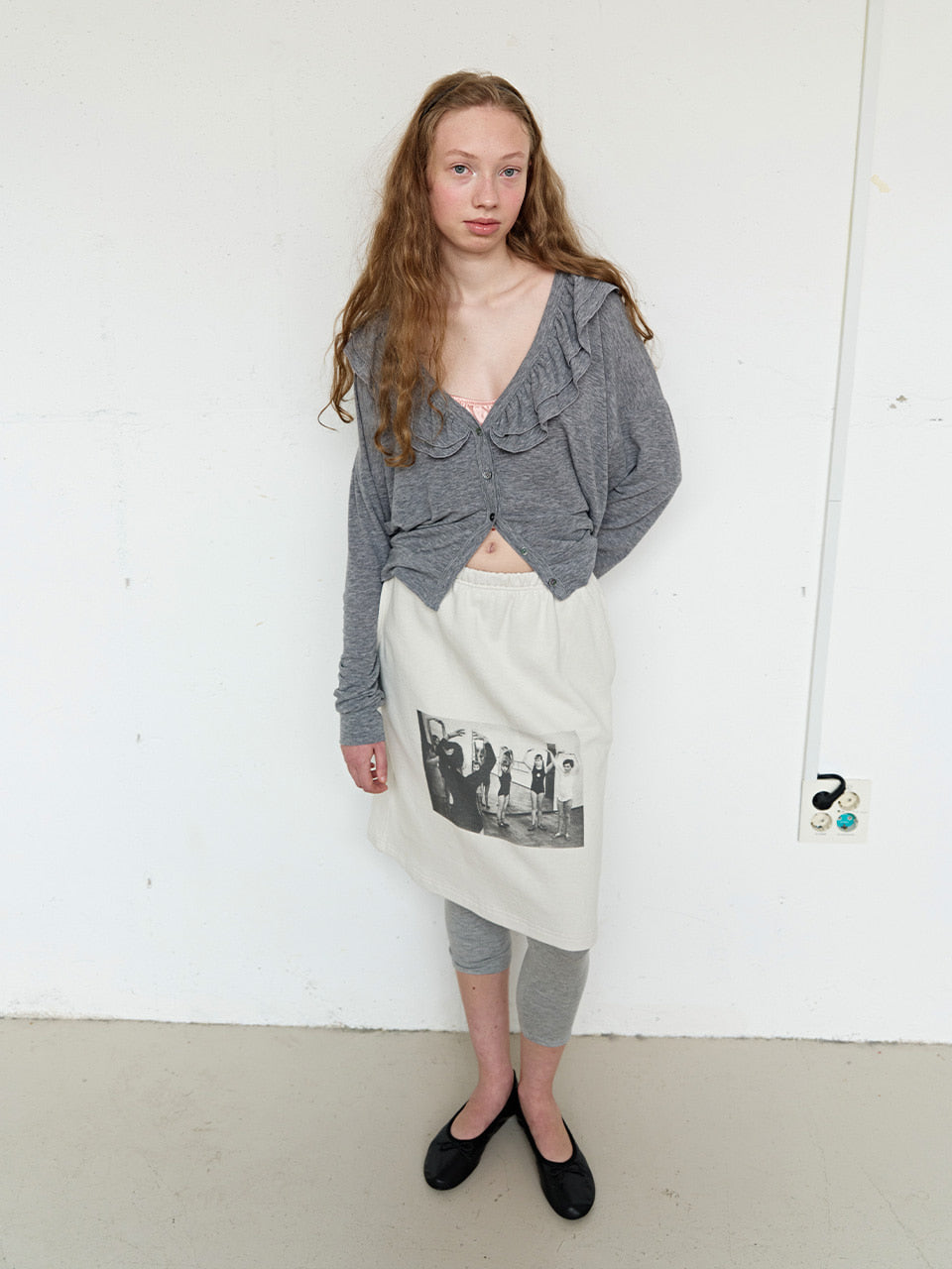 FUN FROM FUN Moody Frill Cardigan, Melange Grey