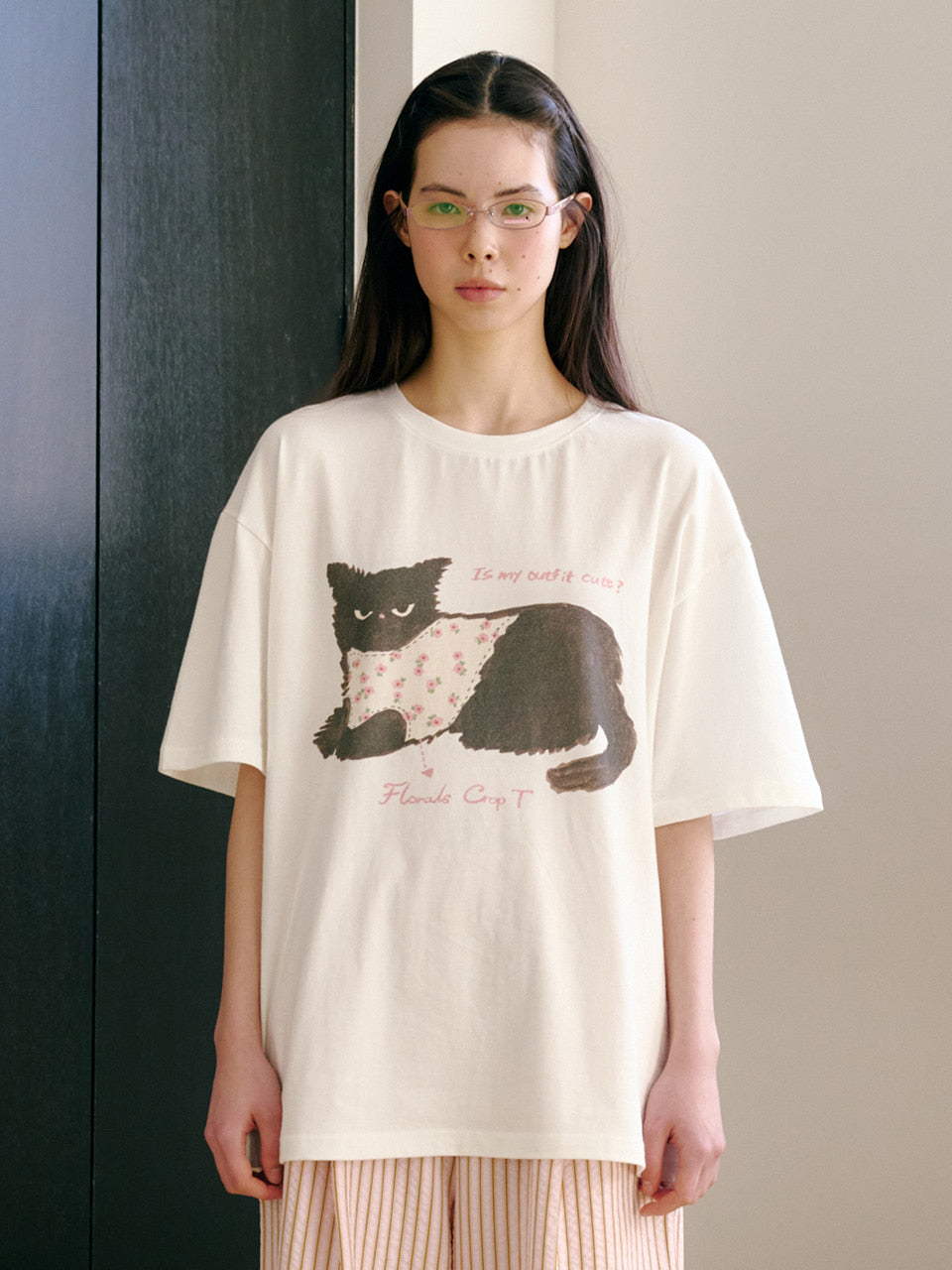 FUN FROM FUN Nero Cat Half Tee, White