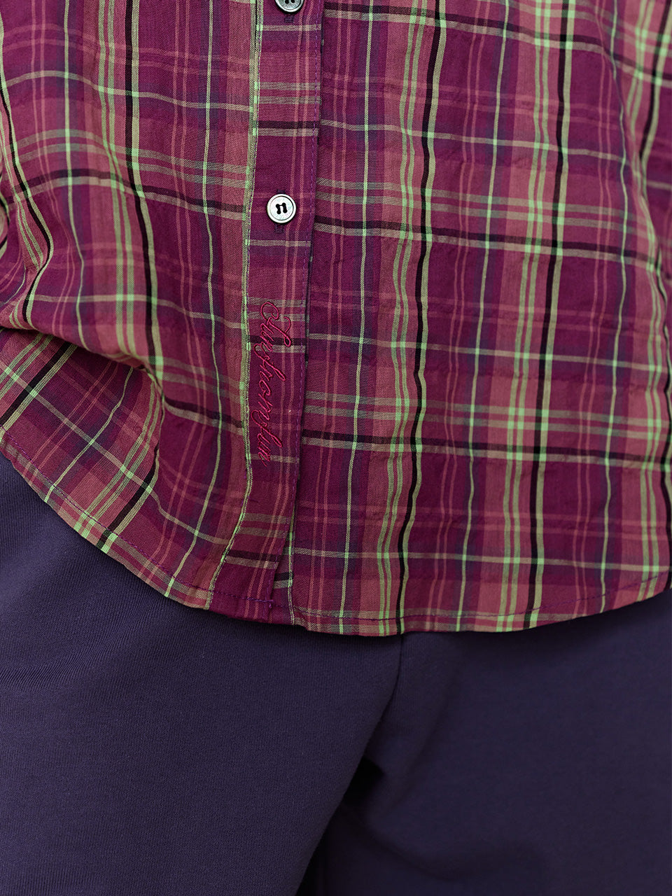 FUN FROM FUN Berry Check Overfit Shirt, Berry