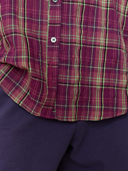 FUN FROM FUN Berry Check Overfit Shirt, Berry