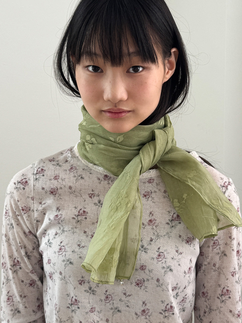 FUN FROM FUN Floral Sheer Scarf, Willow Green