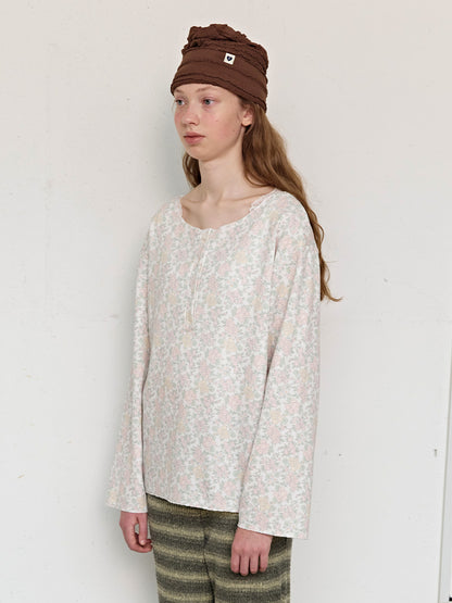 FUN FROM FUN Rustic Waffle Henley Top, Cream