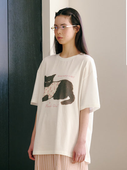FUN FROM FUN Nero Cat Half Tee, White