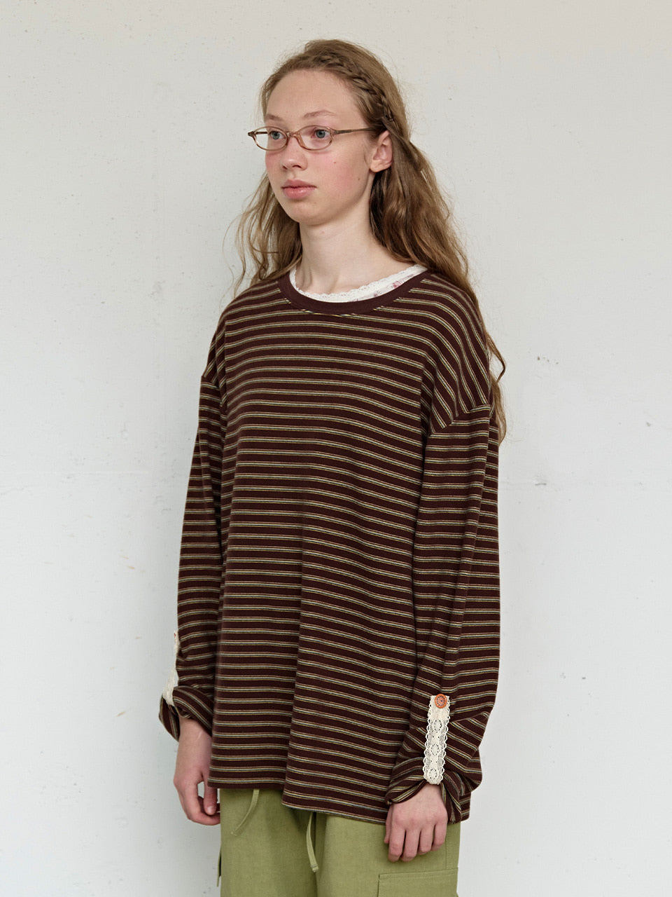 FUN FROM FUN Loose Fit Stripe Tee, Brown