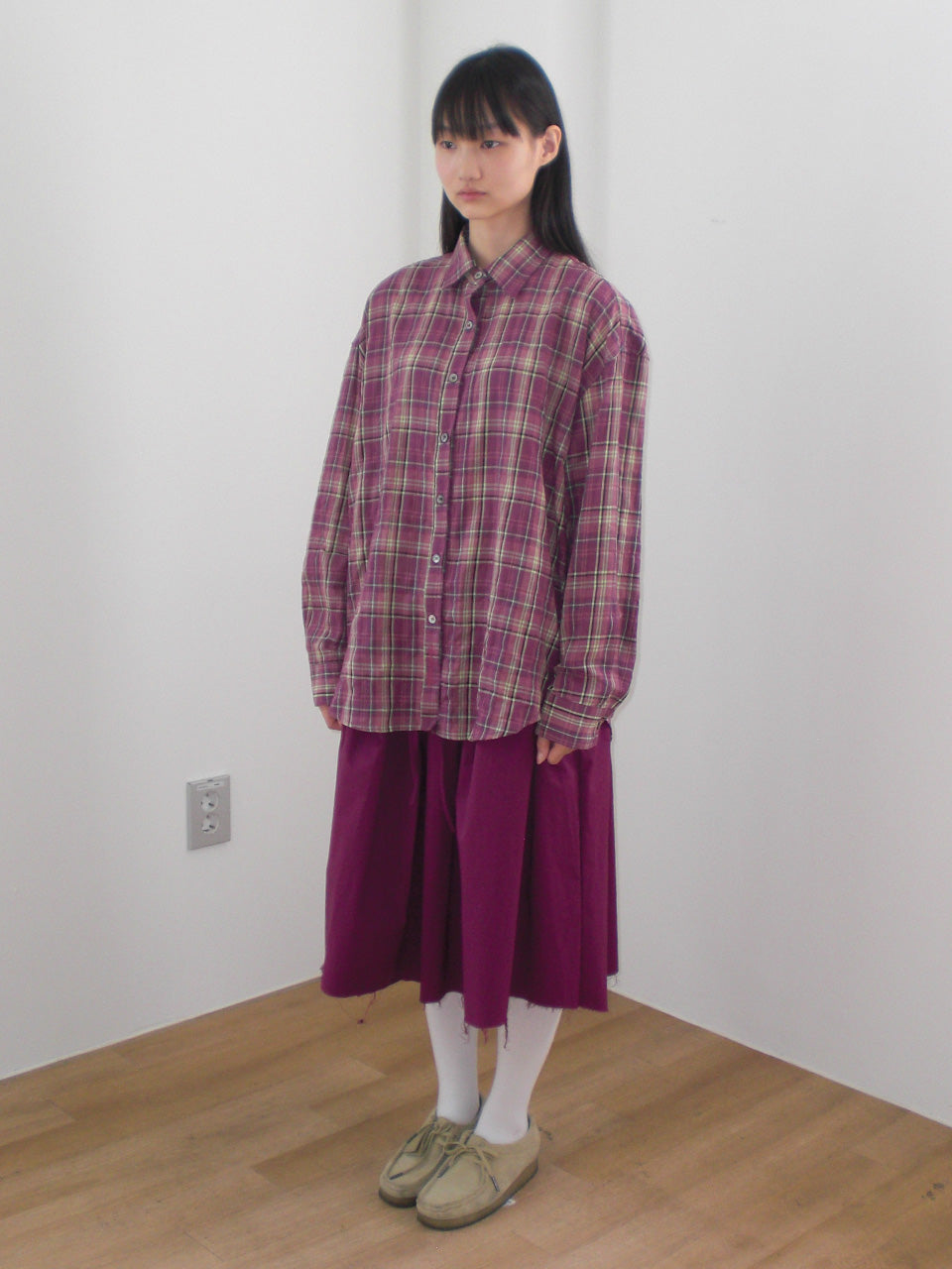 FUN FROM FUN Berry Check Overfit Shirt, Berry