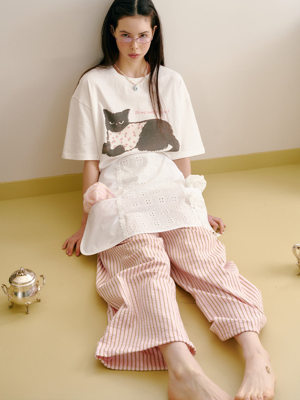 FUN FROM FUN Nero Cat Half Tee, White