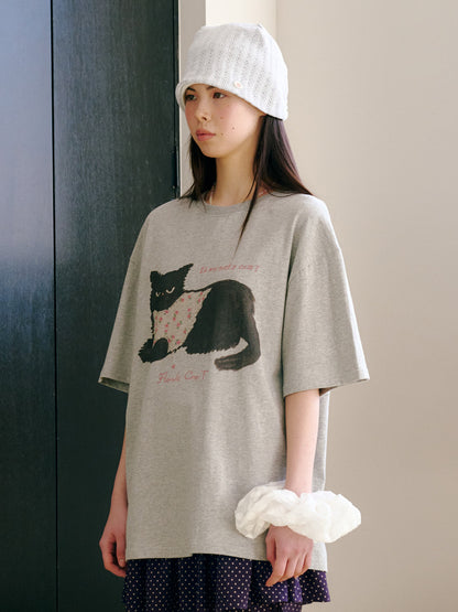 FUN FROM FUN Nero Cat Half Tee, Melange Grey