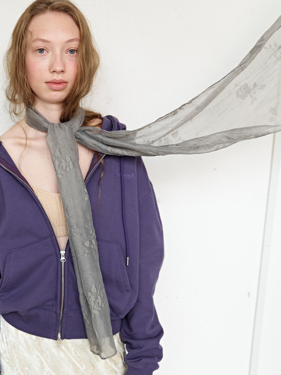 FUN FROM FUN Floral Sheer Scarf, Grey
