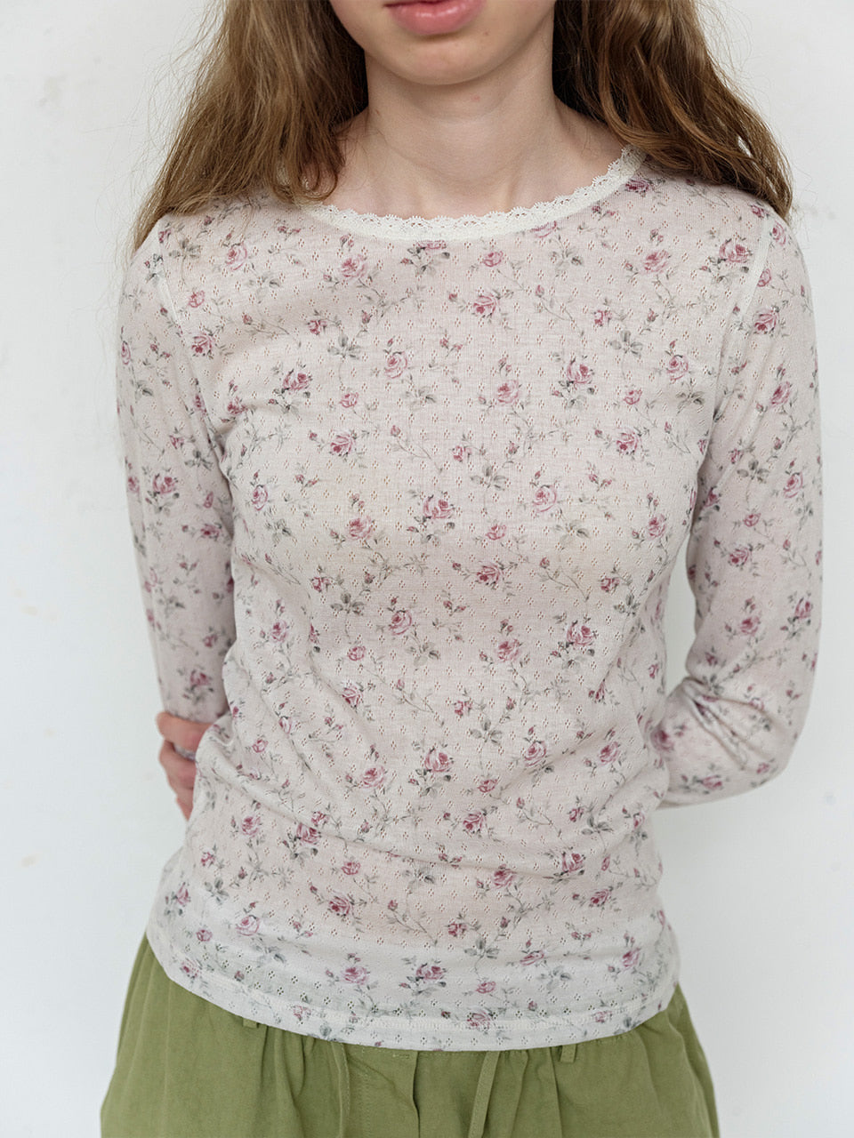 FUN FROM FUN Petal Pointelle Tee, Beige