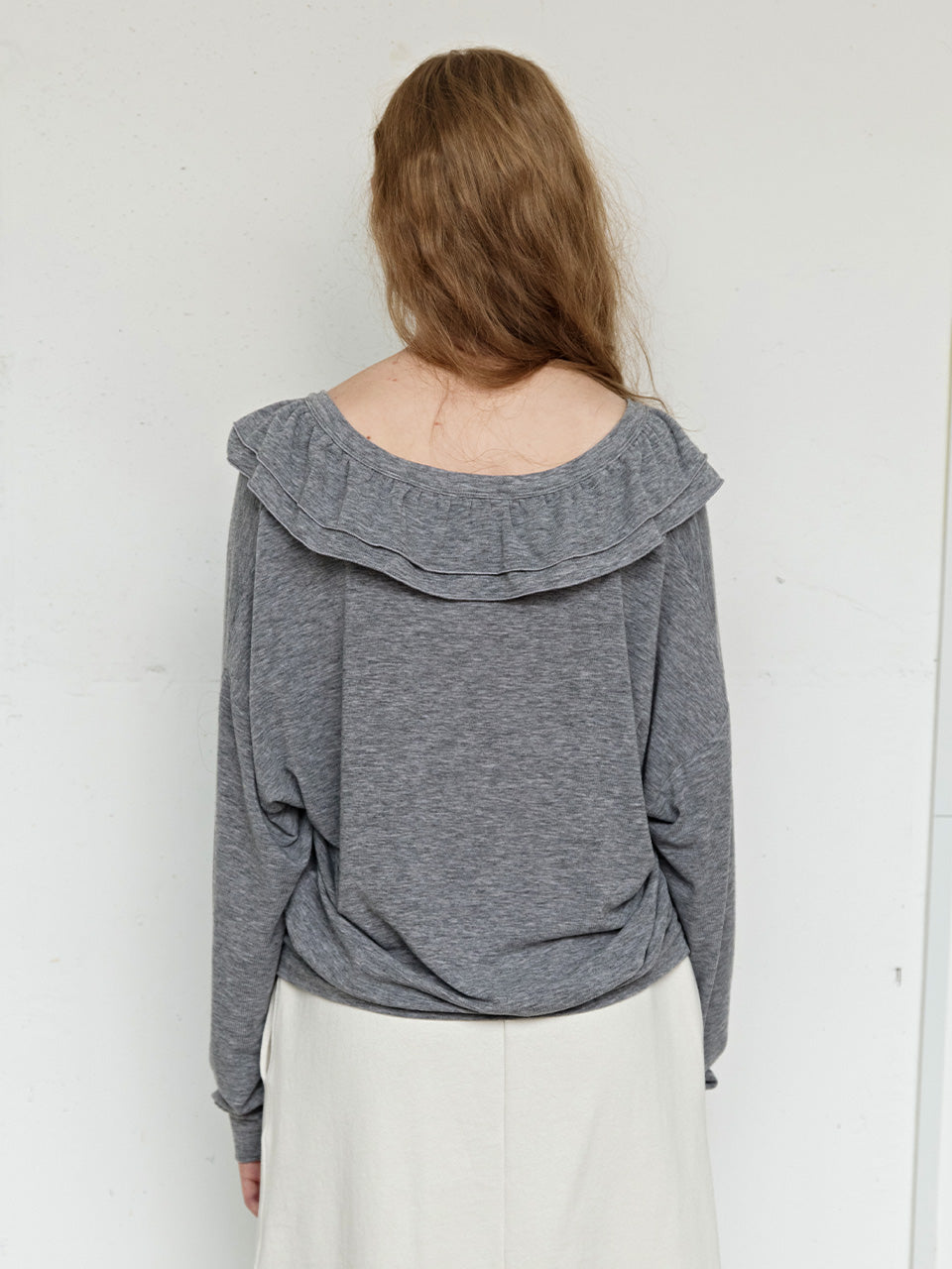 FUN FROM FUN Moody Frill Cardigan, Melange Grey