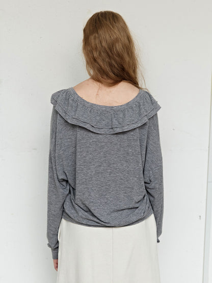 FUN FROM FUN Moody Frill Cardigan, Melange Grey