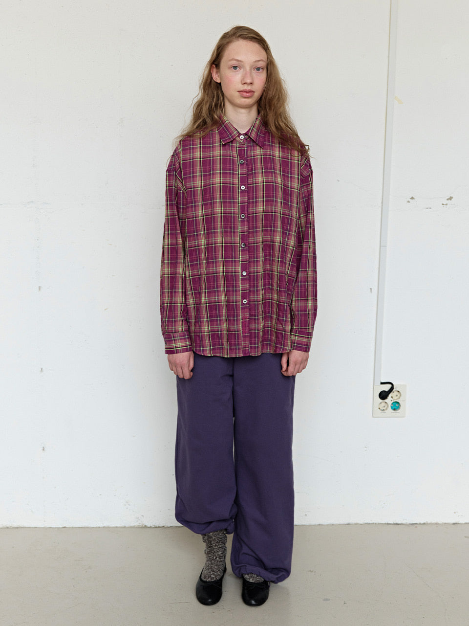 FUN FROM FUN Berry Check Overfit Shirt, Berry